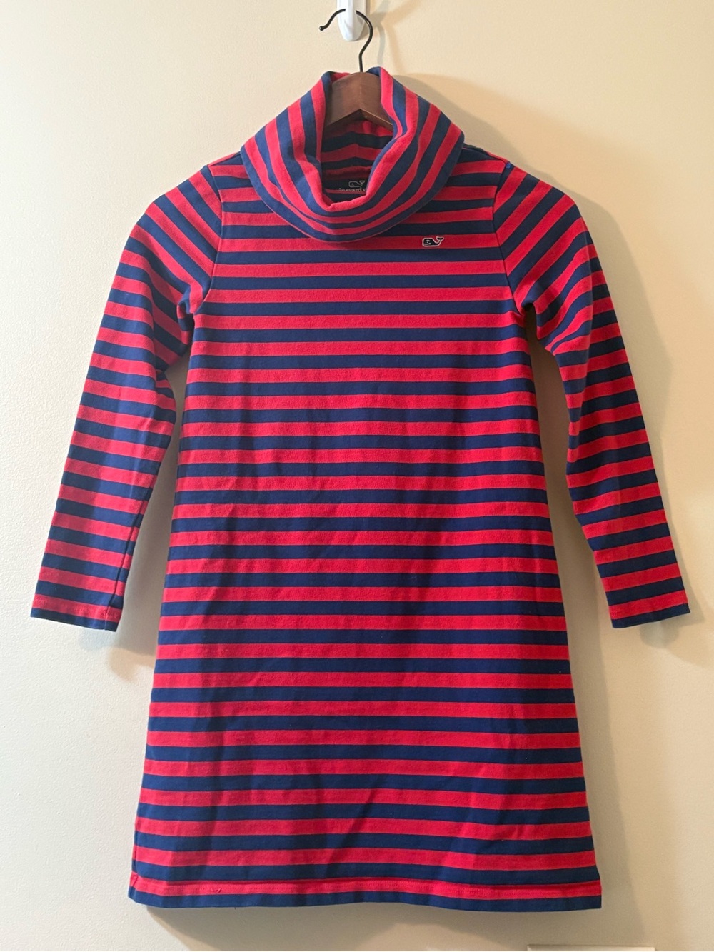 Vineyard Vines Girls Red Navy Stripe Turtleneck Dress Size 10/12